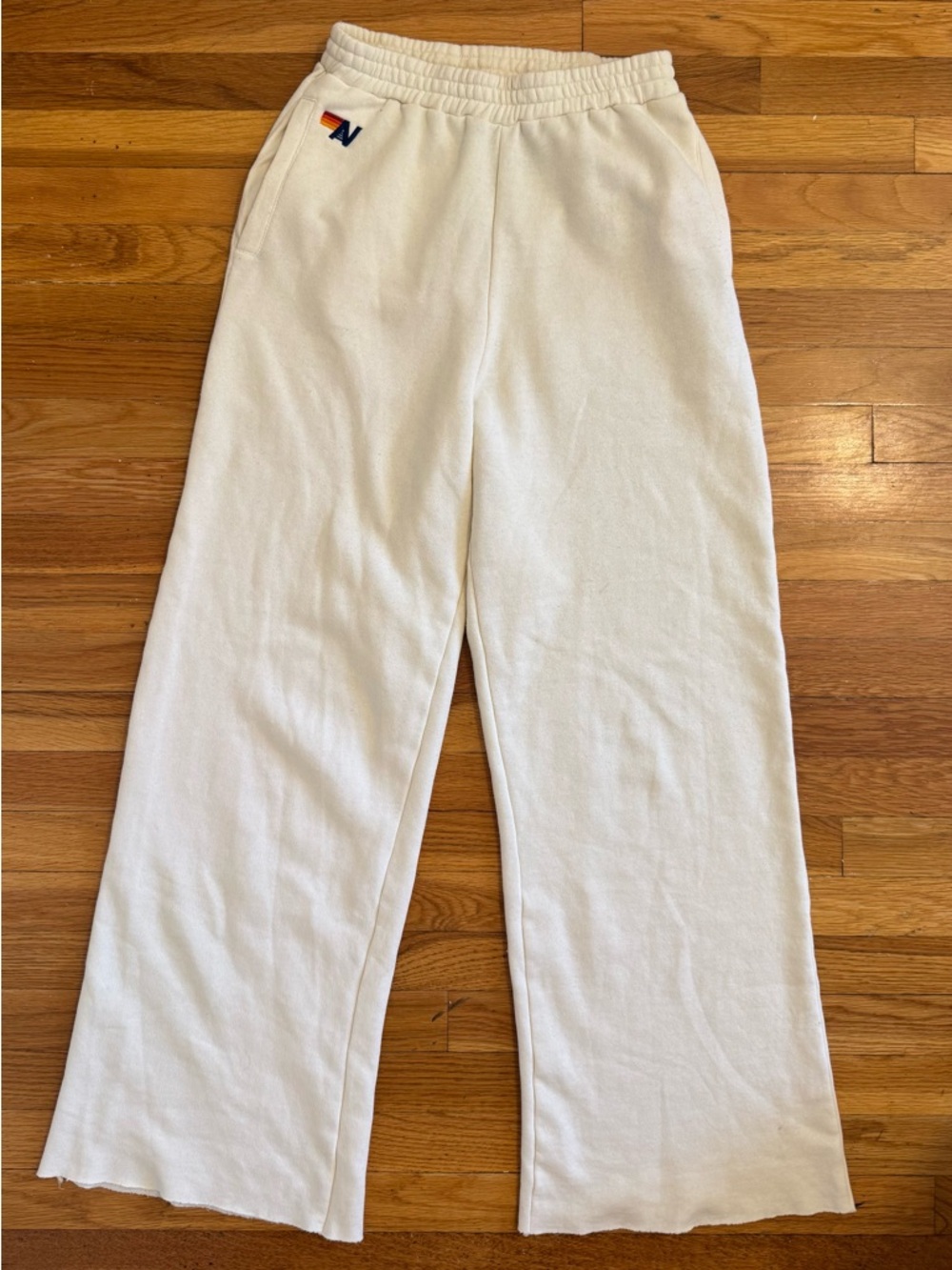 Aviator Nation WIDE LEG POCKET SWEATPANTS - VINTAGE WHITE size L